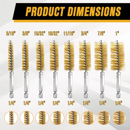 16 Pcs Wire Brush Set for Drills, Stainless Steel and Brass Bore Cleaning Brushes with 1/4" Hex Shank, Compatible with Power Drills, Grinders, and Impact Drivers (8-25mm) - color: 16PCS Gold & Silver