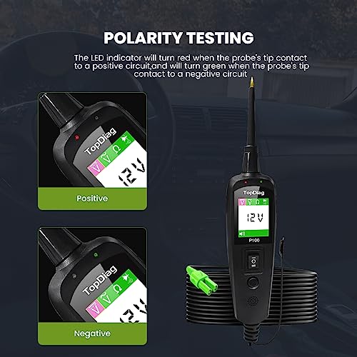 Topdiag P100 Automotive Power Circuit Probe Tester, 12 24V Electrical Short/Open Breaker Finder, AC DC Diode Resistance Relay Tester, Continuity Test Digital Multimeter/Ohmmeters, 20 + 20FT Cable - style: P100