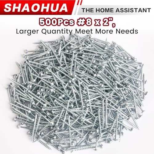 500 Pcs #8 2" Pocket Hole Screws, Coarse Thread for Furniture, Cabinets, Compatible with Kreg Jig, Zinc Plated Pocket Screws for Indoor Use, Portable Handheld Box w/ SQ2 Square Drive Bit - size: B. #8 2"