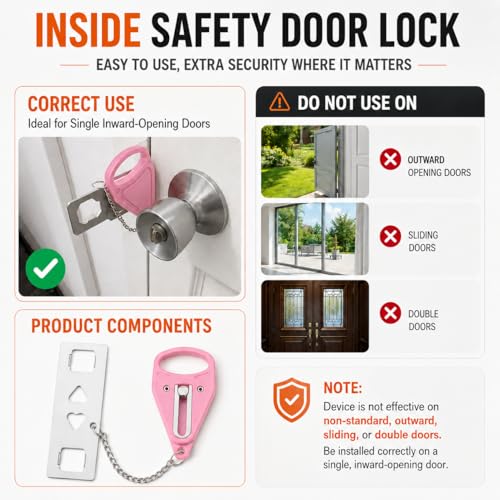 Portable Door Lock 2Pack Extra Lock for Additional Privacy and Safety in Home, Hotel and Apartment, Prevent Unauthorized Entry, Protect Family Security in Traveling, Bedroom, AirBNB