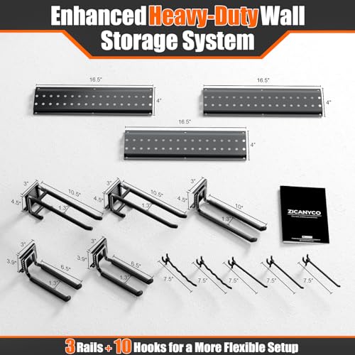 Garage Tool Organizer Wall Mount 49.5 inches with 10 Adjustable Heavy-Duty Hooks, Garage Organization, Garden Tool Storage Rack for Garage, Yard, and Shed, Holds Up to 400 lbs - color: Black, size: 48" | 3 Panels + 10 Hooks