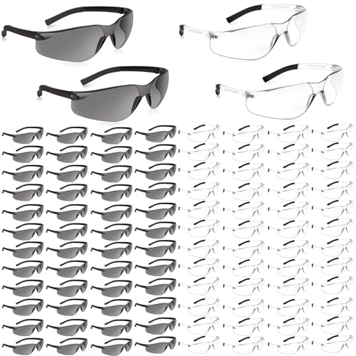 Salfboy 100 Pack Safety Glasses Bulk, Scratch Resistant Protective Eyewear - color: 118-50grey+50clear