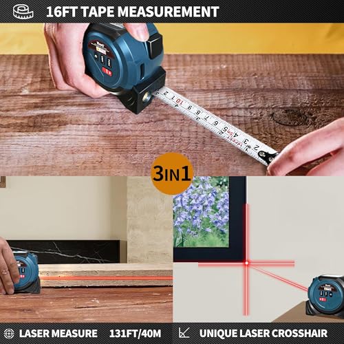 Laser Tape Measure 3 in 1 Laser Rangefinder Tape Measure with AutoLock