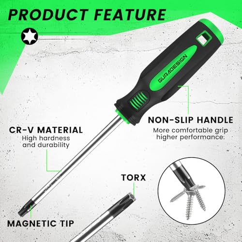 GURADESIGN 13 Pieces Magnetic Torx Screwdriver Set ，T5 -T40 Star Screwdrivers