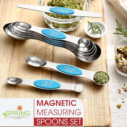 Spring Chef Stainless Steel 8 Magnetic Measuring Spoons for Kitchen, Teal - color: Teal, size: 1-Pack