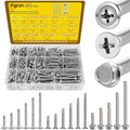 475Pcs #8#10 Self Tapping Screws for Metal, 410 Stainless Steel Self Drilling Screws Assortment, Truss Head & Hex Head & Pan Head Sheet Metal Screws, Length 1/2" to 2" - size: 475pcs #8#10 Silver