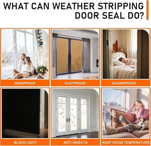 42“ Long Self-Adhesive Door Seal Kit, White Aluminum & Vinyl Cinch Weather Stripping for Top and Sides, No-Tools Easy Install (5, White)