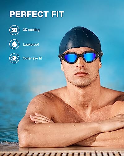 ZIONOR Swim Goggles, G1 SE Swimming Goggles Anti-Fog for Adult Men Women - color: B0-blue Lens Allblack Frame
