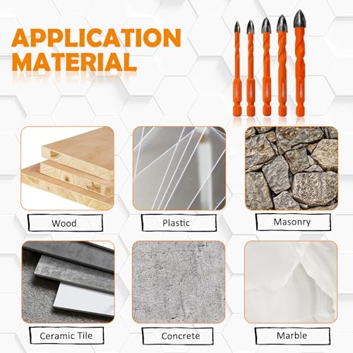 BGTEC Cemented Carbide Drill Bits -10pcs Quick-fit Shank 5MM*5+6MM*5MM Cross Spiral Hard Alloy Drill Bit for Wood Plastic Masonry Ceramic Tile Concrete Marble - size: 10pcs 5MM*5+6MM*5MM
