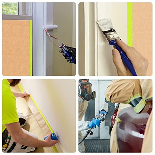 Tangibay Pre-Taped Masking Paper for Painting - 12 inch x 50 feet Tape and Drape Painters Paper, Paint Adhesive Protective Paper Roll for Covering Skirting, Frames, Cars and Auto Body (1 Roll) - size: 1 Roll: 12"