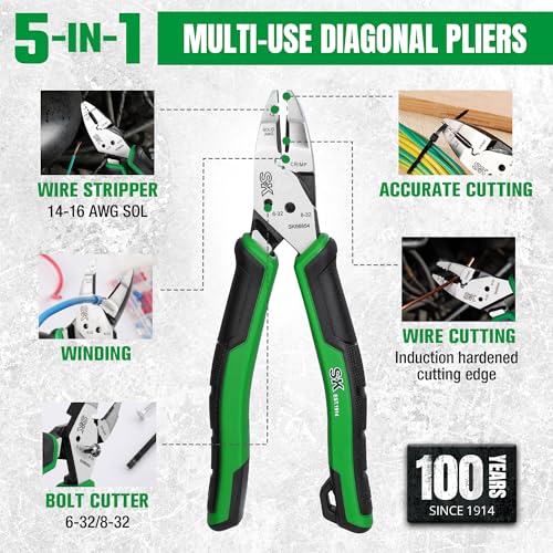 SK 7'' Multi-Use Side Cutters, 5-IN-1 Diagonal Cutting Pliers, CR-V Steel - style: Multi-Use Diagonal Pliers