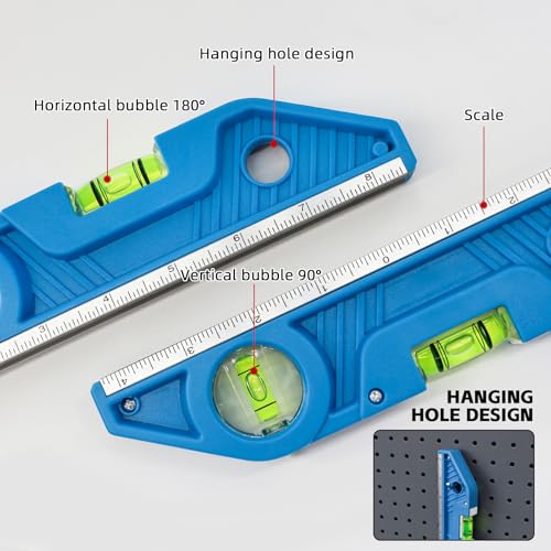 WBE 2-Piece Torpedo Level Set, 9 Inch Magnetic Level, with 0°/90° Bubbles, Large Viewing Window, V-Groove for Conduit Bending, Sea and Imperial scale. (Azure, 2 Pack) - size: 2 Pack