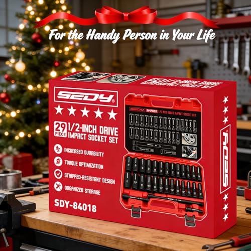 29-Piece 1/2" Drive Impact Socket Set, SAE (3/8 to 1 inch) and Metric (10-24mm) Sizes with Extension Bars Standard Deep Socket Set CR-V Material High Durability Impact Wrench - style: 1/2" | 29-Piece Standard & Deep