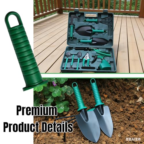 10-Piece Garden Tools Set - Heavy Duty Hand Gardening Kit: Shovel, Pruners, Trowel, Rake for Plant Care, Bonsai Trimming, Weeding & Yard Work (Green) - color: Green-10