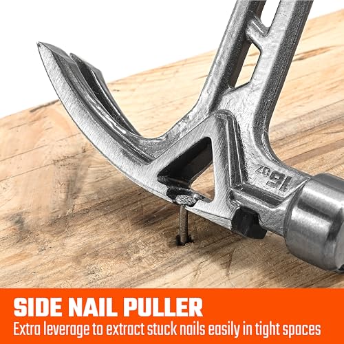 VANQUISH Framing Hammer 16oz One Piece Forged Curved Claw Hammer with Smooth Face & Shock Reduction Grip, Claw Hammer with Magnetic Nail Holder Side Nail Puller, 0627 - size: 16oz Smooth Face