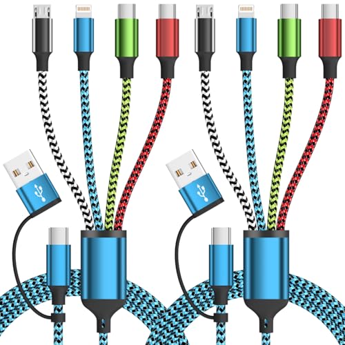 4 in 2 Multi Charging Cable, USBA/C Universal Charging Cords 2 Pack 5FT - color: Green&Red&Blue&White