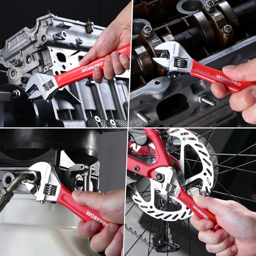 WORKPRO 4-Piece Red Wide Jaw Adjustable Wrench Set, 6"-12", Chrome Plated - color: Red