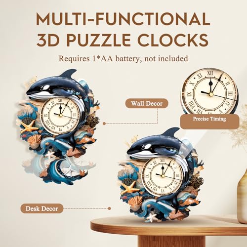 Cutywood 3D Wooden Puzzles for Adults-Killer Whale Clock Puzzle-Adult Craft - color: Killer Whale Clock