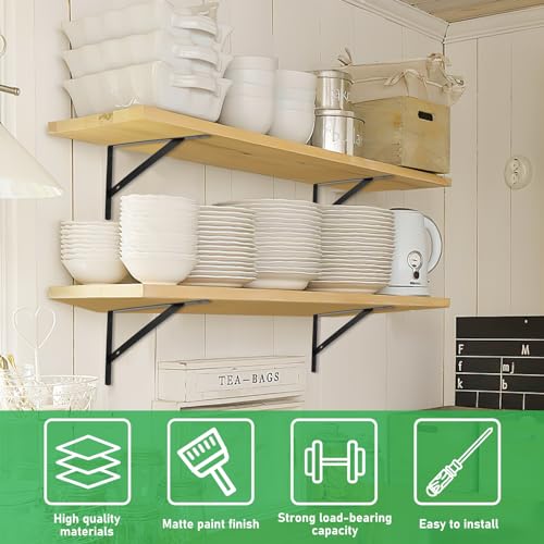 8 Pcs Heavy Duty Shelf Brackets, Floating Metal Shelf Brackets, Metal Wall Mount L Shaped Shelves Support Angle Brackets for Heavy Duty Floating Shelves Shelf Brackets (9.84 x6.29 inch) - size: 9.84 x 6.29 inch Black