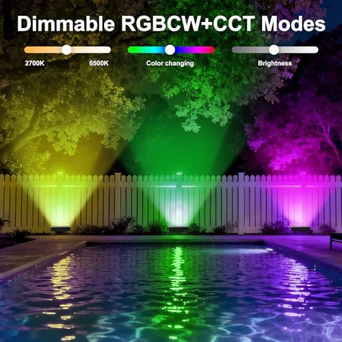 Smart Flood Light Outdoor – 360W RGBCW Color-Changing LED Floodlight, WiFi APP & RF Remote Control, Alexa/Google Voice, 50 Scene Modes, IP65 Waterproof - color: 5*72W Adjustable RGBCW Flood Light