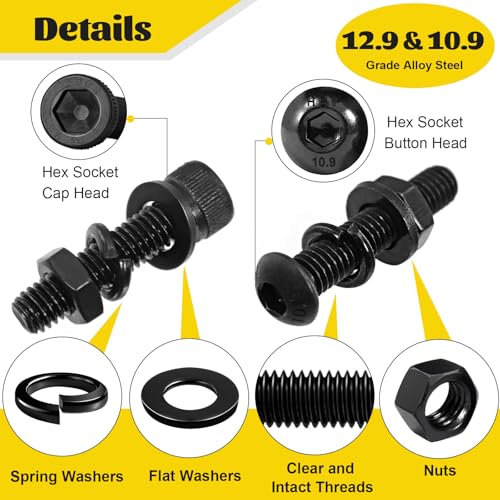 1500PCS M4 Hex Socket Head & Button Head Screws Nuts Assortment Kit - size: M3 2300pcs