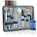 Manicure Set Women and Men – 12-Piece Professional Grooming Kit with Premium Tools, Genuine Leather Case, and exclusive Glass Nail File for Hand & Foot Care, German Quality - color: Blue
