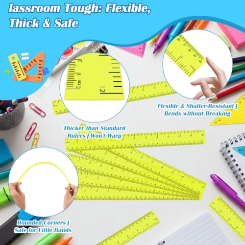 36 Pack 12" Clear Yellow Plastic Rulers, Back to School Measuring Supplies - color: Yellow