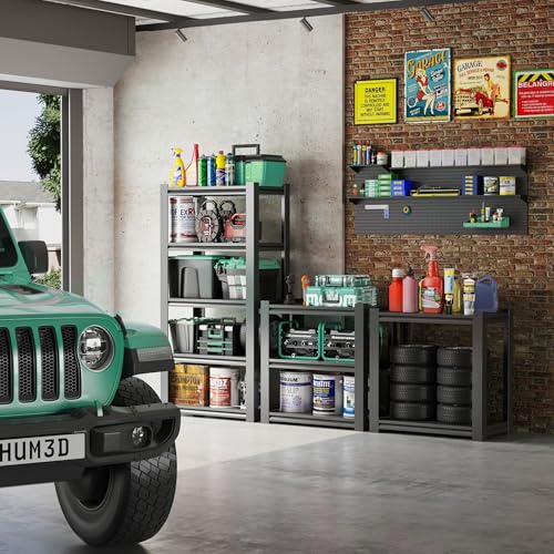 60" H Garage Shelves, Garage Shelving Heavy Duty, 3000Lbs 5 Tier Adjustable Garage Storage Shelves Suitable for Warehouse, Basement, Workshop,Require Assembly, 12.01" D*27.56" W *60" H(Black) - color: Black, size: 12.01"D*27.56"W*60"H
