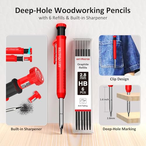 200mm 3D Multi-Angle Measuring Square Ruler, WT103D High Precision Hole Scribing Woodworking Tools, 0-90° Aluminum Alloy Carpenter Square Wood Working Tools, Carpenter Pencils 6 Refills. - color: 200mm Square+Pencil, style: Metric