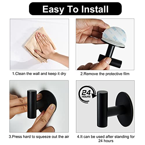 Vuzvuv Matte Black Self Adhesive Stainless Steel Towel Hook (4-Pack) | SUS304, Self-Adhesive, Heavy Duty, Waterproof, Coat Robe Clothes Wall Hook Holder for Bathroom Kitchen Office Hotel Pool - color: Black-4 Pcs