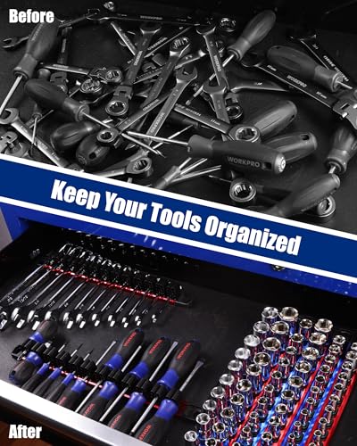WORKPRO 8-Piece Magnetic Socket and Screwdriver Organizer Set - size: 6pc Socket Rail & 2pc Screwdriver Rail