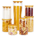 Vtopmart Glass Food Storage Jars, 7 Pack Kitchen Containers with Airtight Bamboo Wooden Lids for Pasta, Cookies, Nuts, Coffee Beans, Cereal, Canisters Set for Flour, Pantry Organization, BPA Free - size: 7 Pack (15 oz - 74 oz)