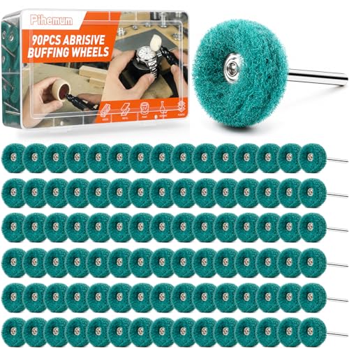 90-Piece Abrasive Buffing & Polishing Wheel Set - 1/8" Shank, 1" (25mm) 80-800 Grit, 15 Wool Felt Buffing Wheels, Rotary Tool Polishing Kit for Metal, Jewelry, Wood, Glass - color: Green 90Pcs