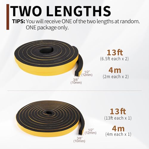 Yotache Foam Tape Weather Stripping for Door 1/2" W X 3/8" T, 13 Ft - size: 1/2"x3/8"x13 FT