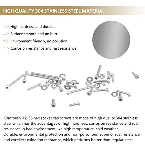 252 Pieces #2-56 x 3/16", 1/4", 5/16", 3/8", 1/2", 5/8", 3/4", 1", Hex Socket Head Cap Screws Nuts Washers Assortment Kit, 304 Stainless Steel, Fully Machine Thread - size: #2-56, style: Socket Head