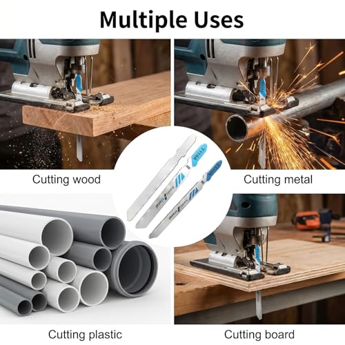 10-Piece T118A T-Shank Jigsaw Blades, High Carbon Steel Jig Saw Blade Set for Thin Metal, Sheet Metal and Aluminum Cutting, Compatible with Most Major Jigsaws