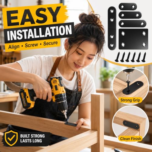 100PCS Flat Plate Straight Bracket,36mm/46mm/56mm/60mm/76mm Flat Brace Bracket, 5 Sizes Stainless Steel Metal Brace Bracket for Wood - color: Silver-88PCS
