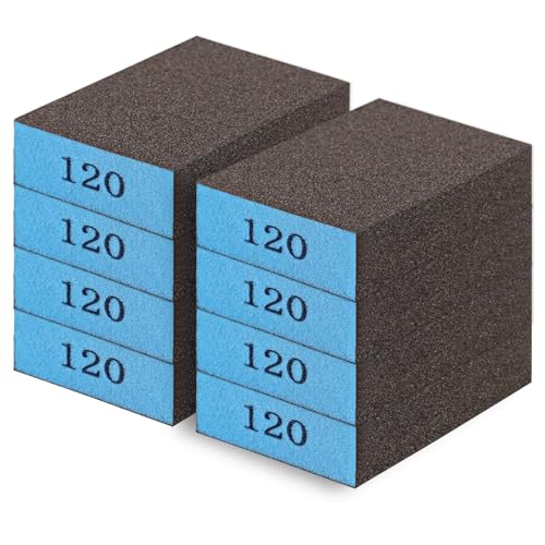 Romeda 8-Pack Sandpaper Block, 120 Grits Washable and Reusable Handmade Sanding Sponge, Drywall Sandpaper Blocks for Wooden Drywall Sheetrock and Metal Glazing - color: 120 Grits, size: 8-Pack