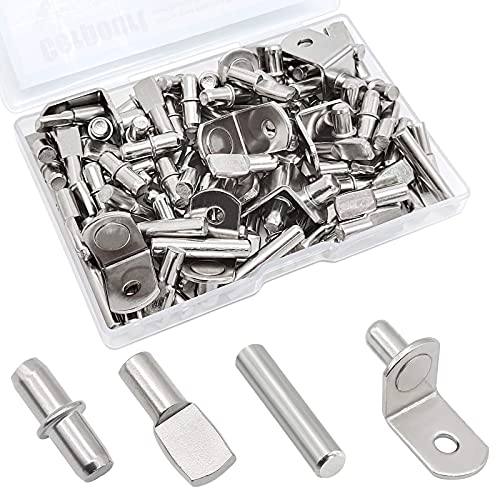 104Pcs Shelf Pins Kit,4 Styles Nickel Plated Shelf Support Pegs,Bookshelf Pegs for Shelves,Cabinet Shelf Bracket Pegs Shelf Pins Holders for Kitchen Furniture & Closet ( 5mm & 1/4inch ) - style: 4 Style-Silver-104 Pcs