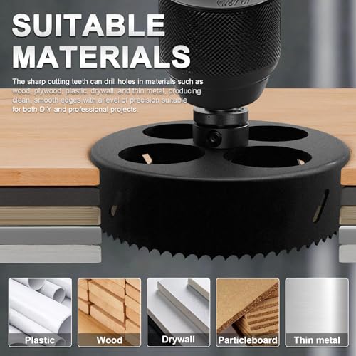 Bi-Metal Hole Saw 6-1/4 Inch with 4-Hole Hollow Center Design & Dust Bowl Catcher – 159mm Hole Cutter for Recessed LED Lights, Cuts Wood, Metal & Drywall, Ideal for Lighting Installation - size: 6-1/4" & BLK