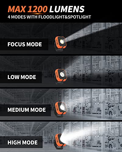 Rechargeable Work Light with 4 Modes, 1200LM Magnetic Work Light - color: Orange