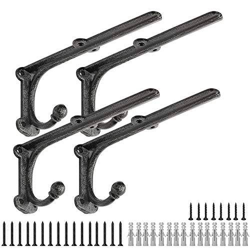 Rustic Floating Shelf Bracket 8 Inch, Cast Iron Shelf Brackets for Wall Shelving, Heavy Duty Shelf Bracket Supports, Decorative Shelves Brackets with Hooks, 4 Pack - size: 4 Pack 8" Bracket