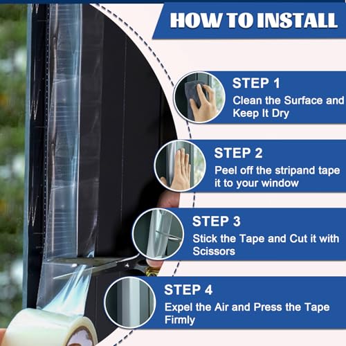 Transparent Weather Sealing Tape 3" x35 Yard, Window Insulation Tape Weather Stripping for Windows Doors Shower Glass – Indoor/Outdoor Insulation, No-Residue, Clear, Energy-Saving - size: 3 IN - 105 Ft Clear - 140U