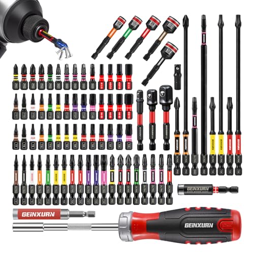 Geinxurn Impact Screwdriver Bits Set, Magnetic S2 Steel Phillips/Square/Torx/Hex 82Pieces Insert Power Bits Tips with Impact Bit Holder and Impact Nut Driver and Rachet Screwdriver Handle - size: Mixed-82Pcs-B