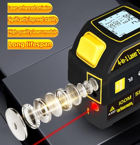 4-in-1 Laser Digital Measuring Tape & 60m/197ft Laser Distance Meter - color: Yellow, size: Laser 197 ft