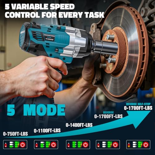 Cerycose Cordless Impact Wrench 1/2 inch Compatible with Makita 18V Battery: 1700FT-LBS High Torque Impact Wrench Heavy Duty Tool - Brushless Electric Impact Gun Includes LED Work Light with 6 Sockets - size: 1/2inch, style: Fit for Makita（include 6 Socke