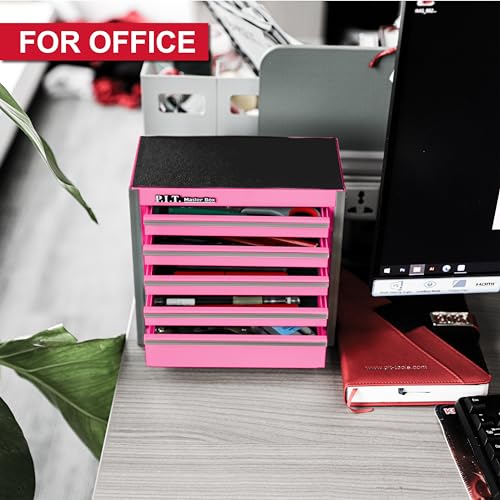 P.I.T. Mini Tool Box,Small Metal Toolbox Organizer with 5 Drawers,Pink | 8.6"W X 4.6"D Cute Size,Q235 Steel,Magnetic Locking Mechanism,PVC Drawer Liners - color: Pink, size: 5-Drawer
