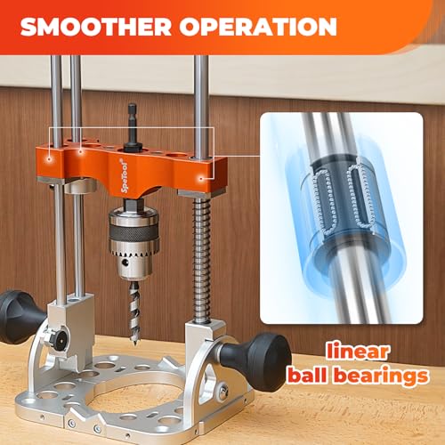 SpeTool Portable Drill Guide with Liner Ball Bearings Guide Poles, Portable Drill Press for Hand Drill Adjustable from 0-60°, 1/2” Chuck Multi Angle Drill Guide for Straight Holes, S04001