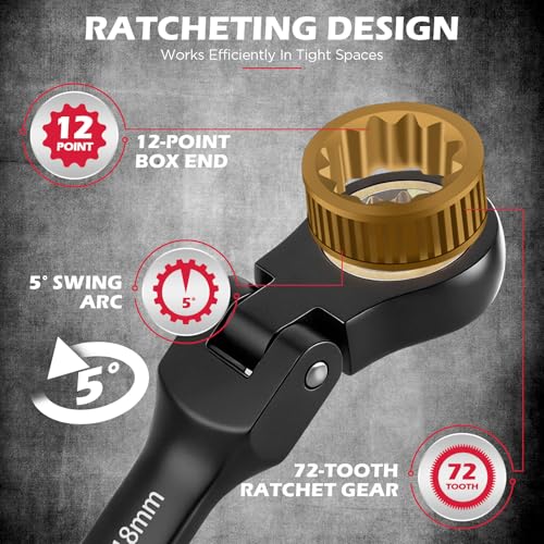 Premium 24-Piece Flex-Head Ratcheting Wrench Set, Metric(8–19mm)& SAE(1/4-7/8") Combination Wrenches, 72-Tooth CR-V Steel with Durable Black Finish, Ratchet Spanners with Roll-Up Tool Pouch for Repair - color: 24-pc Flex-head (Black Finish)