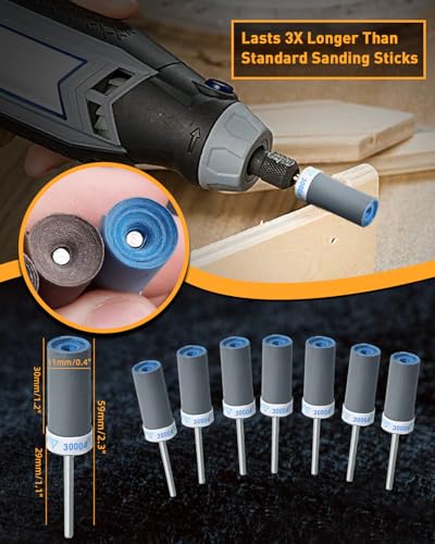 10Pcs 3000 Grit Sanding Drums Sandpaper Sticks Set for Dremel Rotary Tool with 1/8" Shank, Rotary Tool Accessories Suitable for Metal Rust Removal/Jade Polishing/Stone Grinding (3000 Grit) - size: 3000 Grit